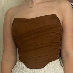 Brown Strapless Corset Top
